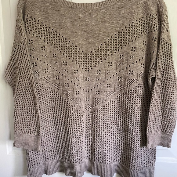 AMERICAN EAGLE Women's Brown Tan Cable Knit Pullover Sweater Large 3/4 Sleeve - Picture 2 of 5